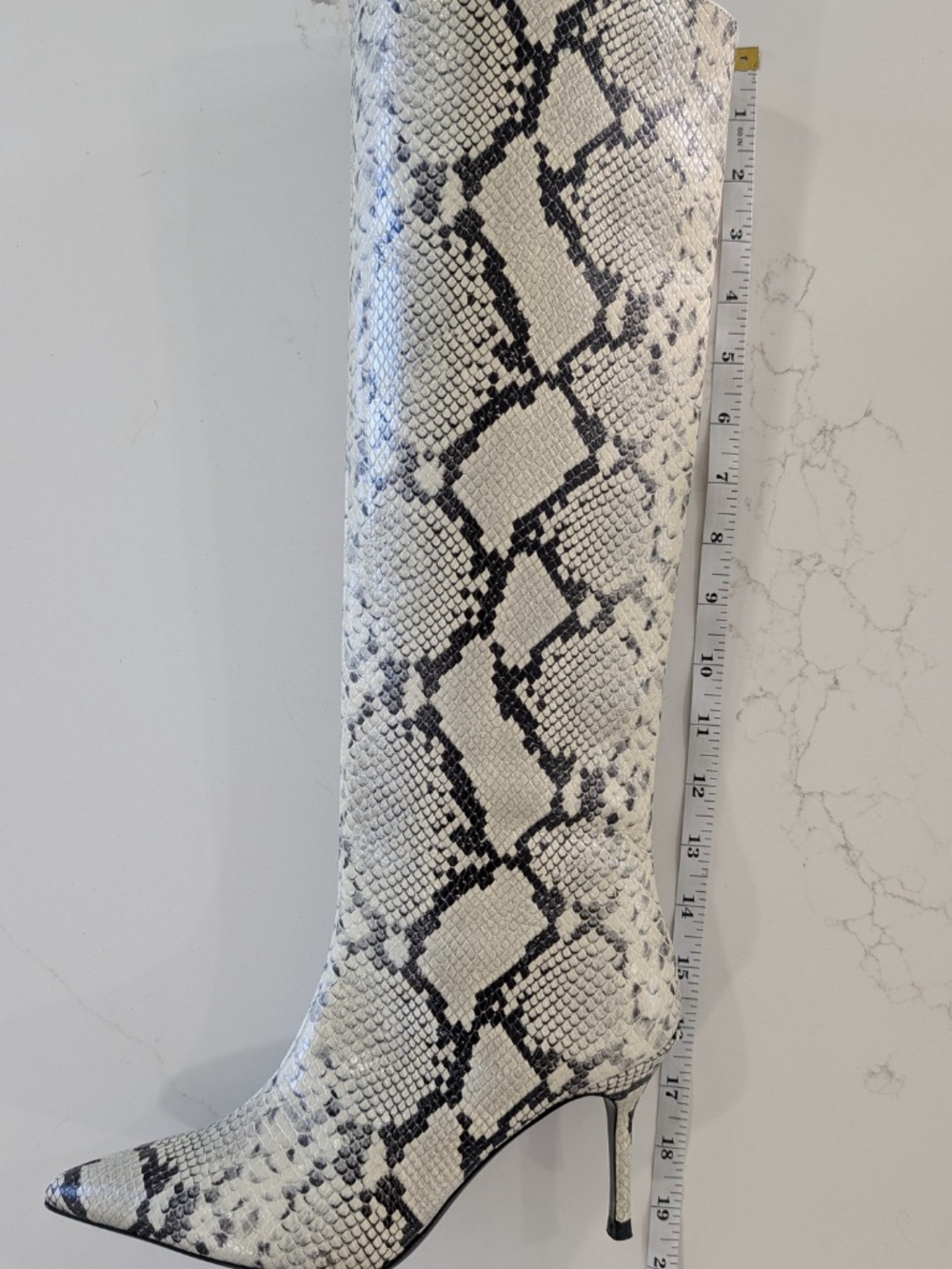 STAUD Sebastian Knee High Boots 37 7 White Snake Embossed Leather Pointed NIB - Picture 12 of 14